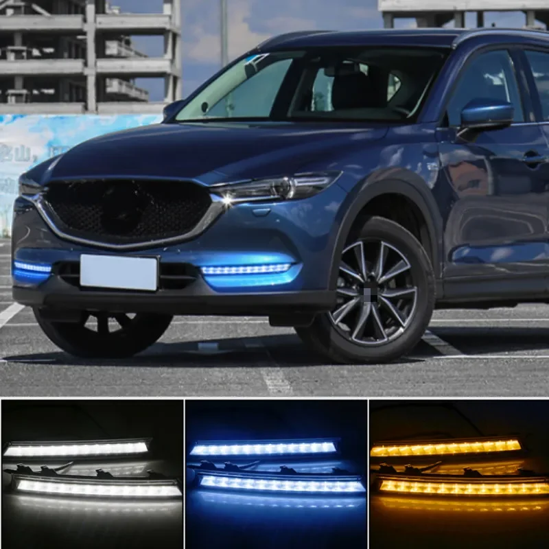 LED DRLデイタイムランニングライト,フォグライト,流れる方向指示器付き装飾,スタイルリレー,マツダCX-5,cx 5, 2017, 2018, 12v,2個