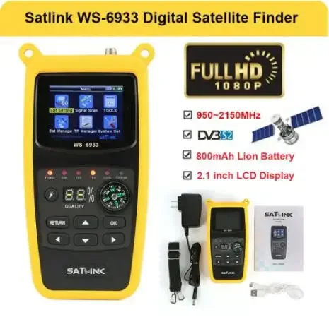 

Original Satlink WS-6933 DVB-S2 FTA C&KU Band Digital Satellite Finder Meter 2.1 inch LCD Display PK V8 Finder 2 V9 V10