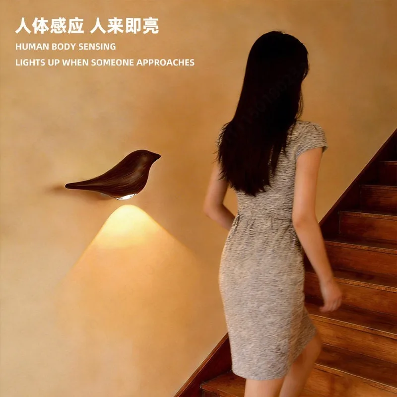 Bird Wall Sconce Rechargeable Motion Sensor Night Light Magnetic Dimmable Wireless Decor Lamp For Bedroom Hallway Decoration