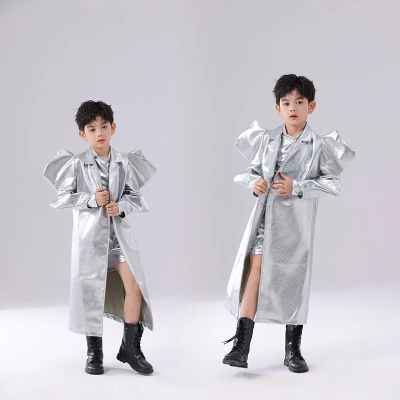 

Boys Silver Son Of The Sun Suit, Wind Cool Locomotive Performance Dress, Trendy Suit, Technological Sense, Punk Style, Futuristi