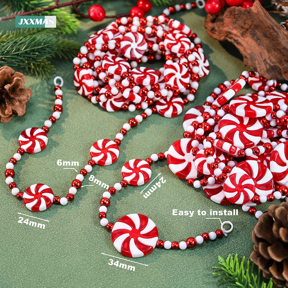 2.4M Colorful Candy Pendants Garland String Bead Christmas Tree Hanging Ornaments for Fireplace Wreath Home Decor Party Supplies