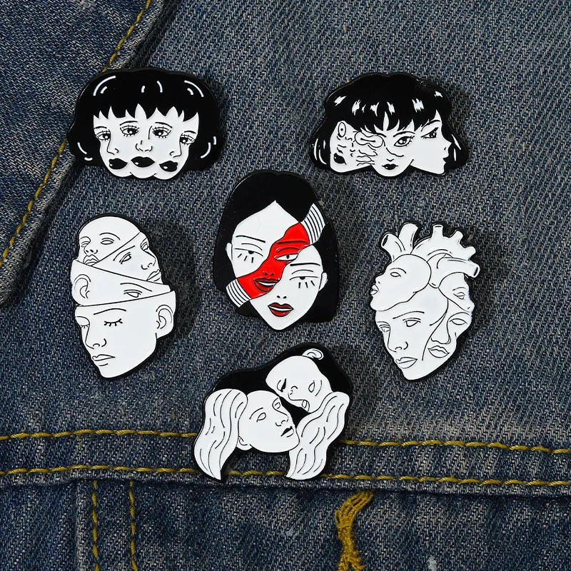 Punk Gothic Enamel Pin Horror Movie Divisive Face Lapel Badge Fashion Brooch Decorative Jewelry Pins for Friend Gift Accessories