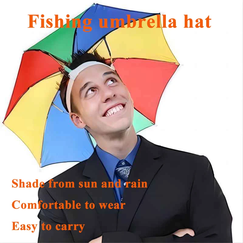 Outdoor Sun Shade Waterproof Camping Fishing Headwear Cap Portable Rain Umbrella Hat Foldable Adjustable Fishing Hat for Men