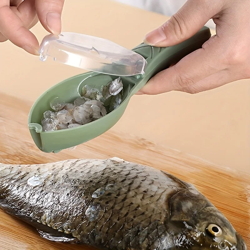 

1pc Kitchen Fish Scale Remover Manual Fish Scaler With Lid Home Fish Cleaning Gadget Tool