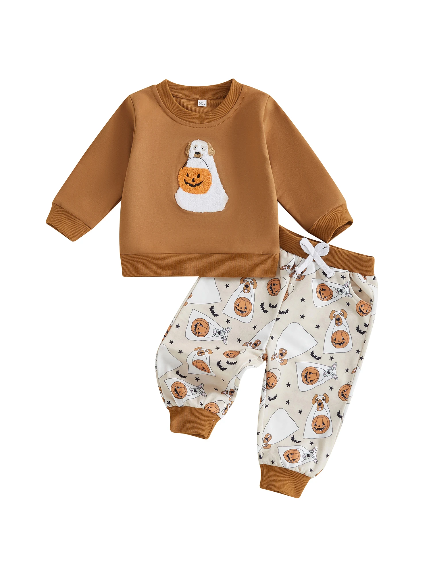 

Infant Boys Autumn Ensemble with Spooky Ghost and Bat Applique Sweatshirt and Striped Leggings 2 Piece Costume