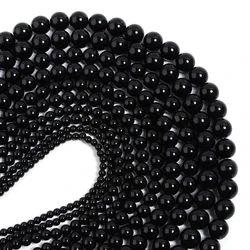 1 Strand Black Glass Round Beads 4/6/8/10/12mm Smooth Loose Spacer Bead for Jewelry Making DIY Handmade Charm Bracelets Necklace