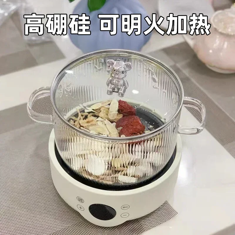 New Household Large Soup Bowl Salad Bowl with Lid Instant Noodle Bowl Can Directly Cook Binaural Glass Pot