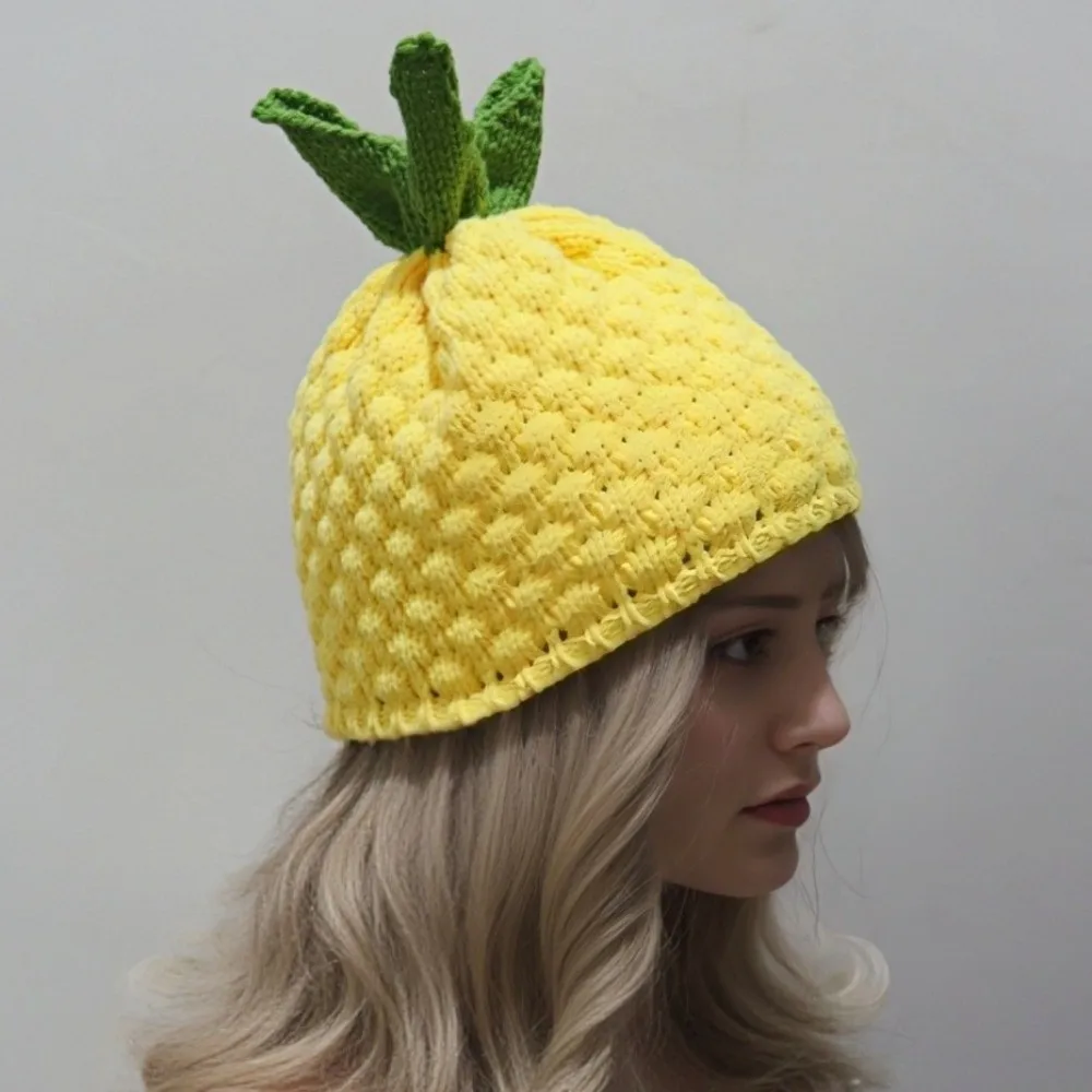 Lemon Creative Knitted Fruit Hat Warm Thick Strawberry Pullover Cap Soft Funny Pineapple Beanie Outdoor