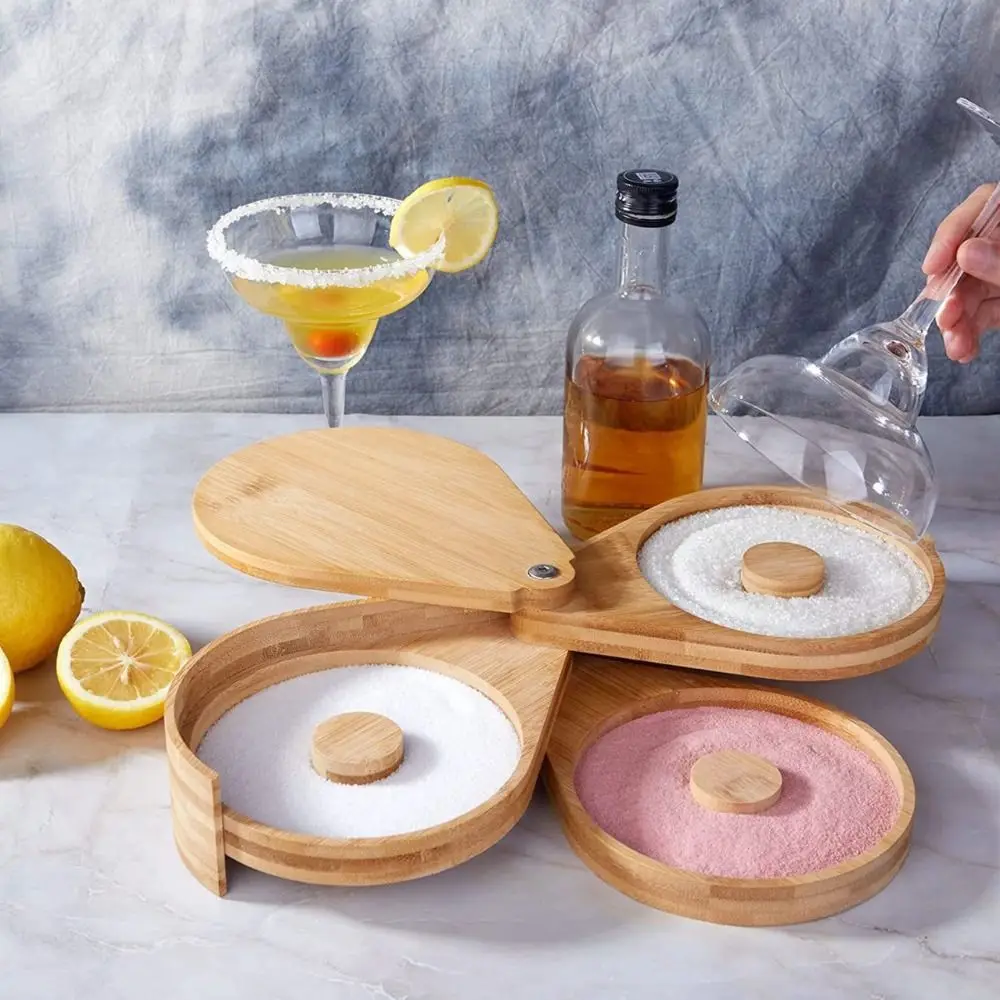

Bar Bartender Tool Rotating 3-Tiers Rimmer Box Foldable Bamboo Wood Cocktail Seasoning Box Household Salt Dipping Device Home