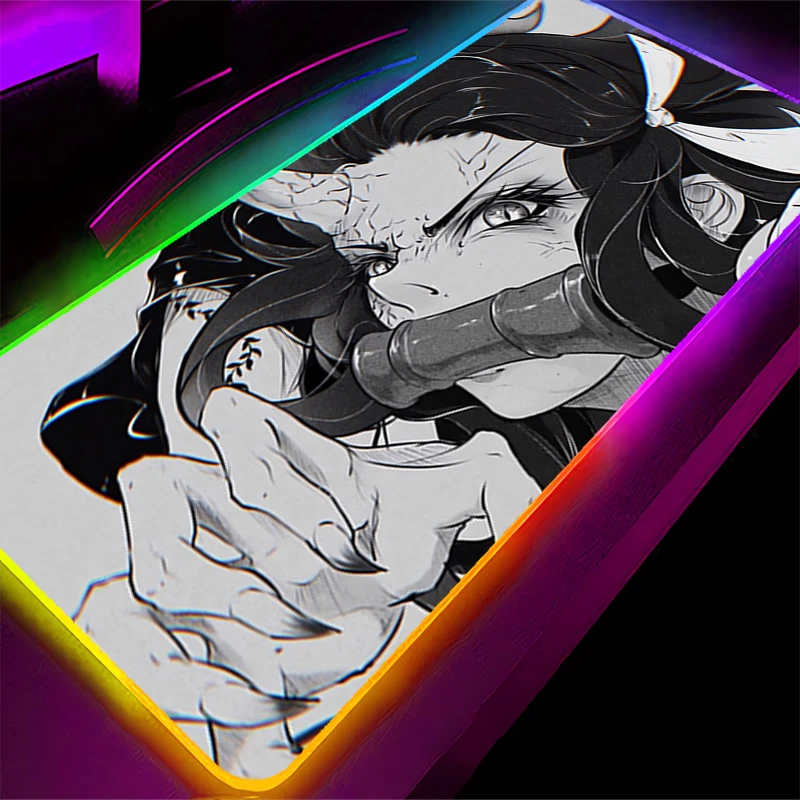 

RGB LED Mouse Pad Demon Slayer Nezuko Non Slip Rubber Mousepad Laptop Gaming Mats PC Accessories Extended Pad Office Desk Mat