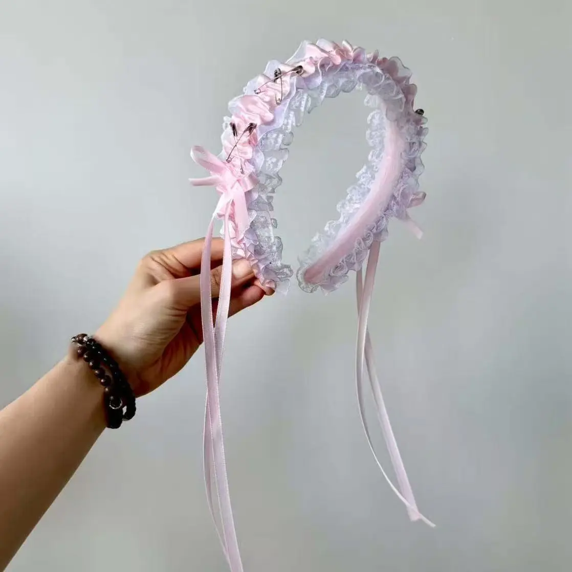 리본, 레이스 및 버클이 있는 소녀용 로리타 머리띠, 여성용 빈티지 스타일 헤어 밴드 후프, 할로윈 파티 헤어 액세서리