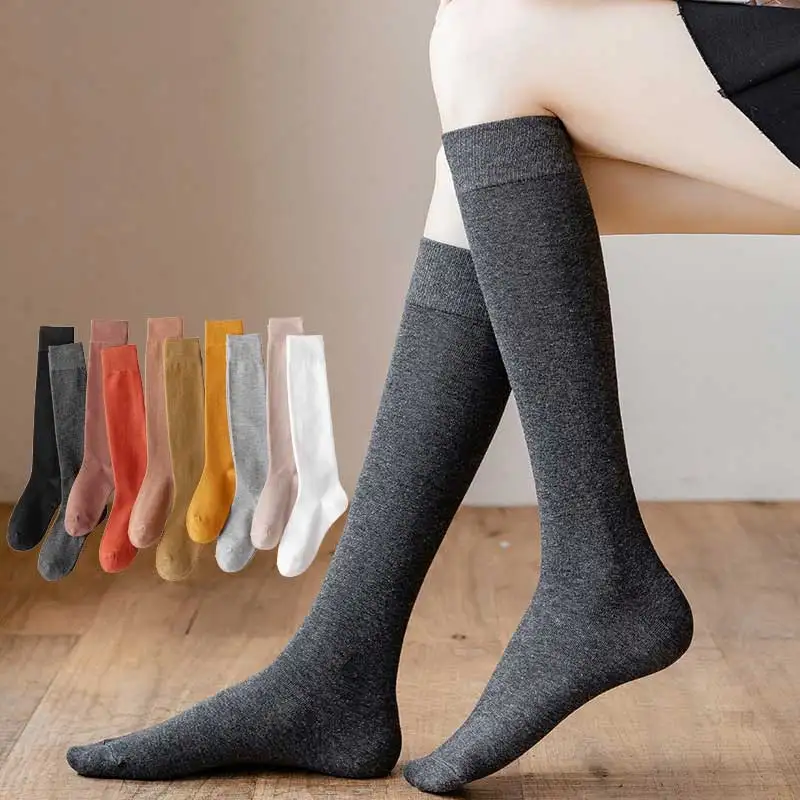 Kaus Kaki Lutut Wanita Kaus Kaki Hangat Musim Dingin Katun Tabung Tinggi Kaus Kaki Panjang Seksi Menari Pesta Hitam Putih Kaus Kaki Betis Modis