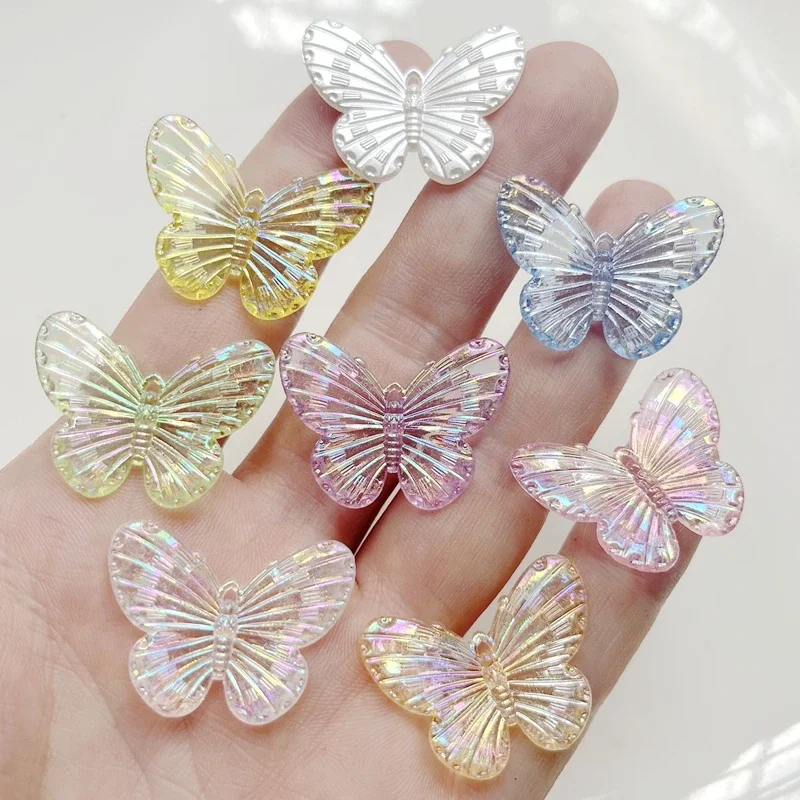 24pcs30X22mm colorful AB charm butterfly shaped acrylic beads loose spacing beads jewelry making DIY earrings pendant accessorie