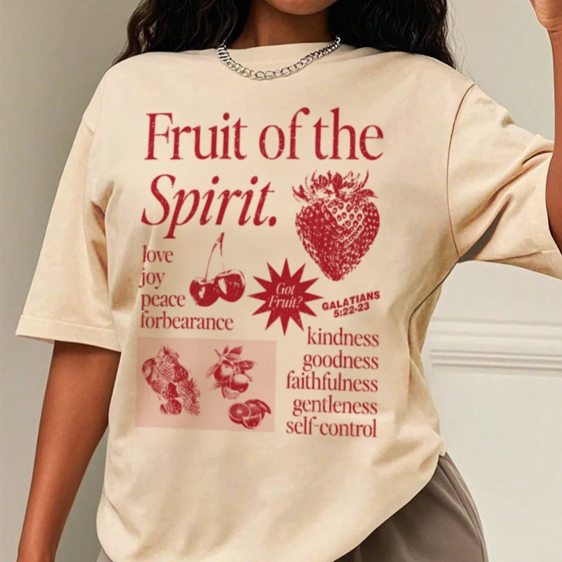 Fruit of Spirit Graphic Tops Vintage Boho Bible Verse Inspirational Shirt Women Christian T-Shirt Aesthetic Jesus Faith Tee