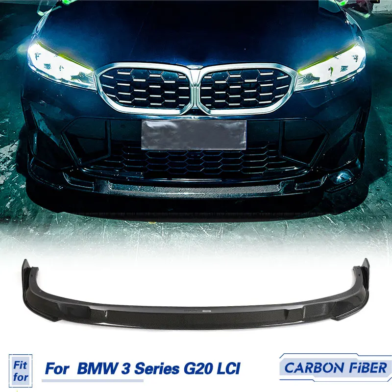 Car Front Bumper Lip Spoiler Carbon Fiber for BMW 3 Series G20 LCI 330i Sedan 4-Door 2022 2023 Front Lip Chin Apron Body Kit