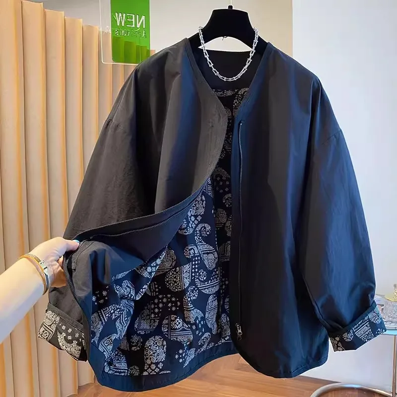 

Мужская демисезонная куртка свободного кроя, тонкая верхняя одежда больших размеров, повседневная, с узором «Nut Flower», 300 Pou