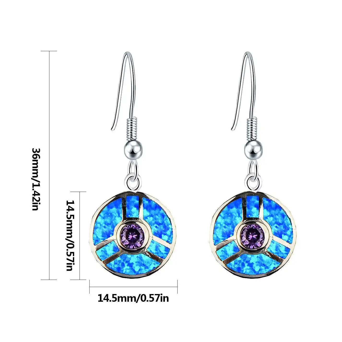 Luxury Handcrafted Blue Opal Earrings with Amethyst Center,Limited Edition Jewelry,Artisan Purple & Blue Gemstone Dangle Earring