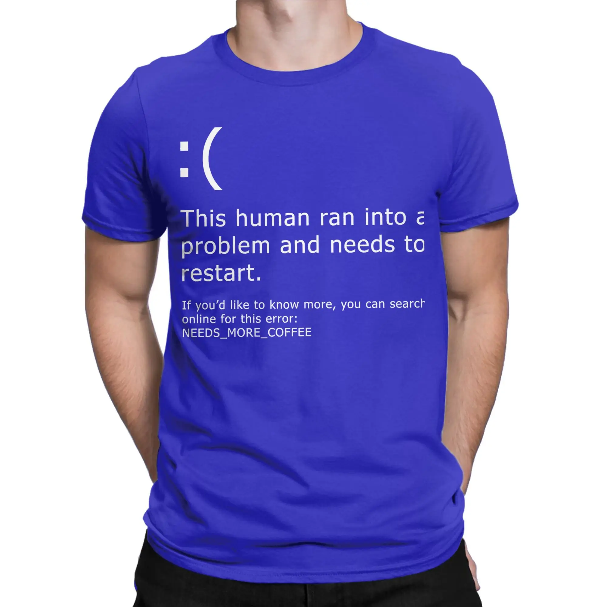 Blue Screen of Death  Coffee error Men T Shirt Windows Tee Shirt Short Sleeve Crewneck T-Shirts Pure Cotton Plus Size Clothes