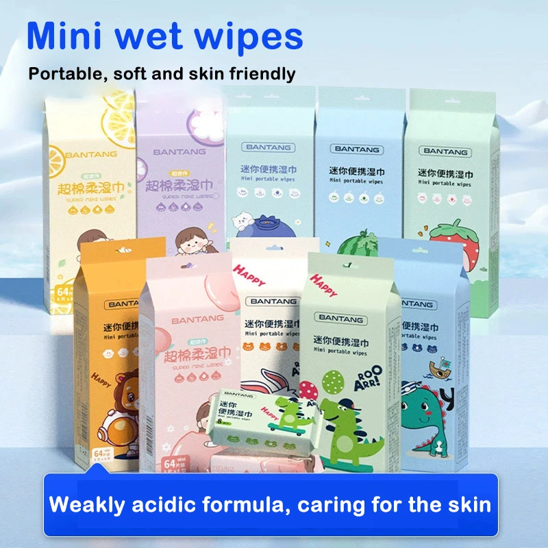 50/64Pcs Mini Hand Wipes Portable Special Extraction Hand And Mouth Cleaning Wipes Pocket Mini Wipes For Outdoor Travel