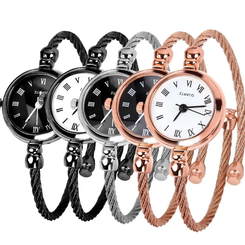 Relojes Retro Roma exquisitos para mujer, relojes de pulsera pequeños de diseño elegante para mujer, reloj de Vestir Vintage de acero inoxidable para mujer