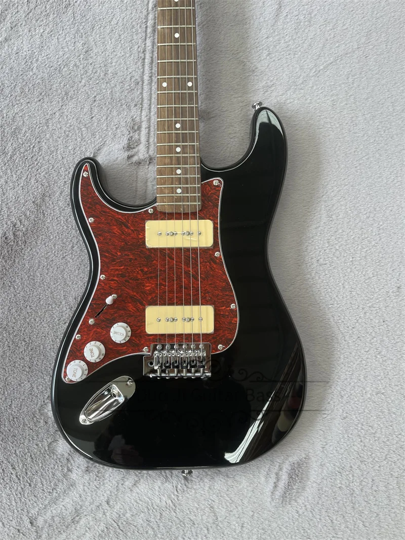 Left Hand Electric Guitar Black Guitar P90 Pickups Red Tortoiseshell Pickguard Maple Neck Fixed Bridge