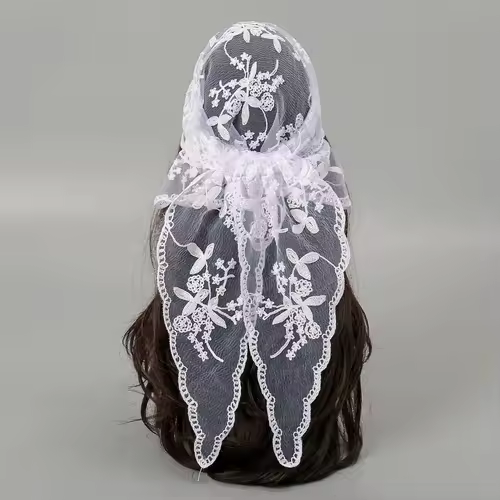Elegant Lace Scarf Hollow Out Embroidery Foulard Bandana Solid Color Triangular Scarf Thin Vintage HandkerChiefs for Hair Woman - Image 32