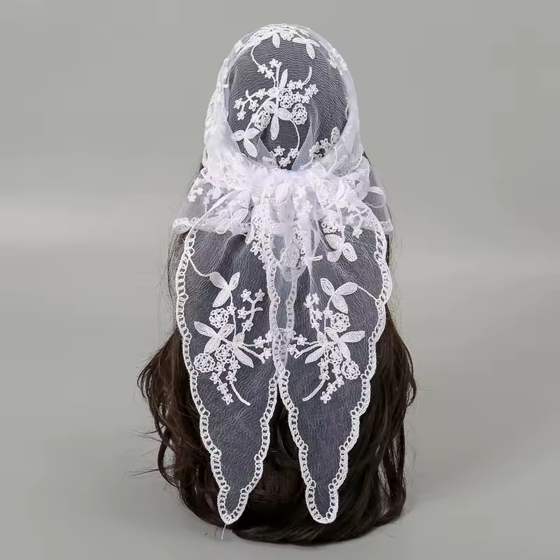 Elegant Lace Scarf Hollow Out Embroidery Foulard Bandana Solid Color Triangular Scarf Thin Vintage HandkerChiefs for Hair Woman - Image 32