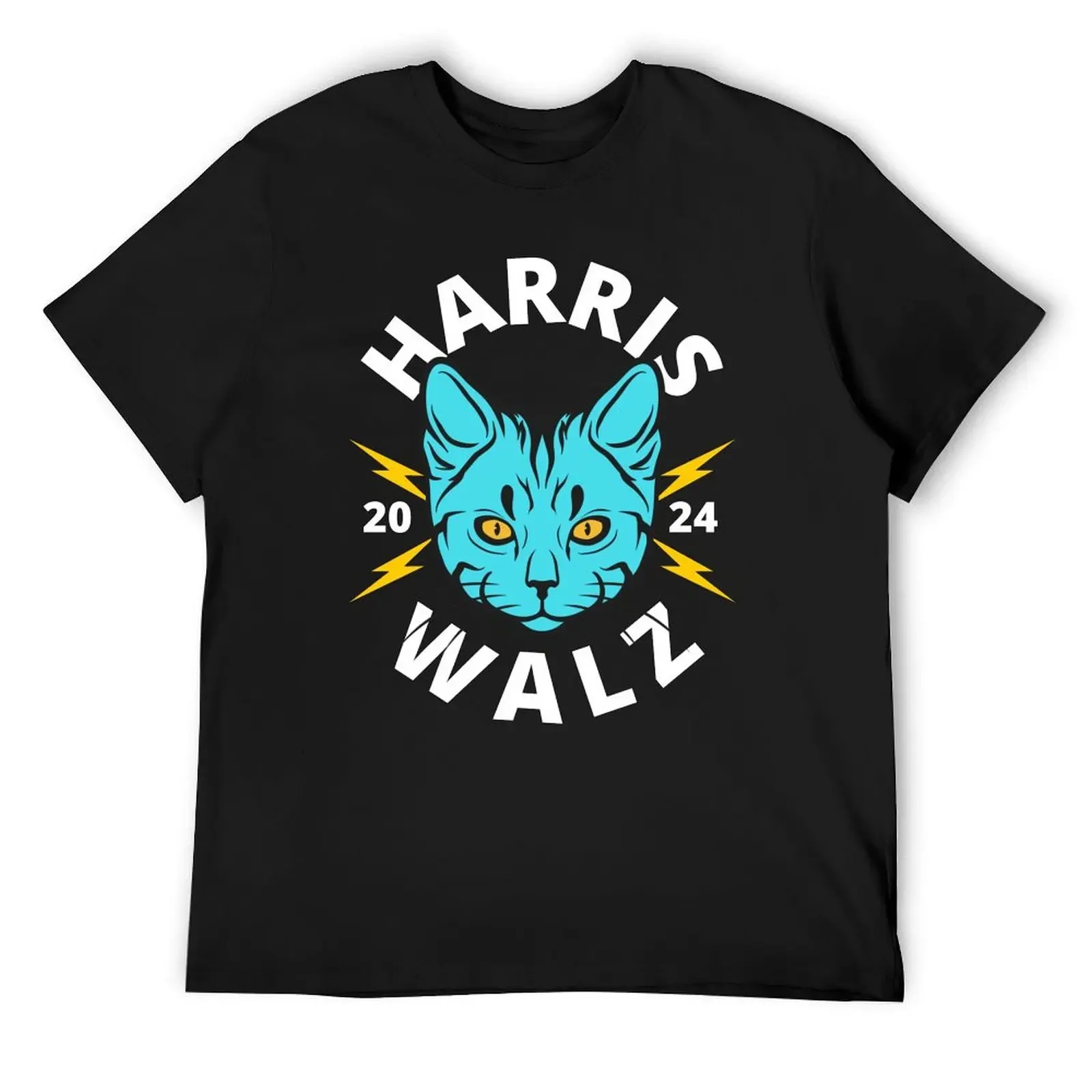 Harris and Walz 2024 with blue cat head graphics T-Shirt oversized t shirt summer clothes black t-shirts for men