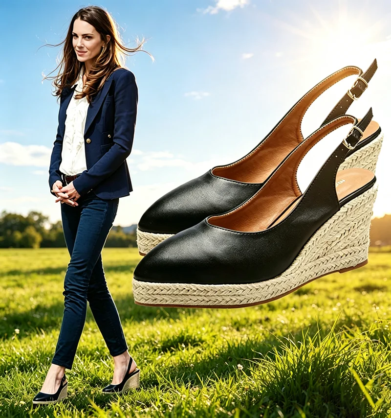 LIHUAMAO slingback women wedges shoes pointed toe slip on pumps high heel wedding shoes pumps office lady same style princess