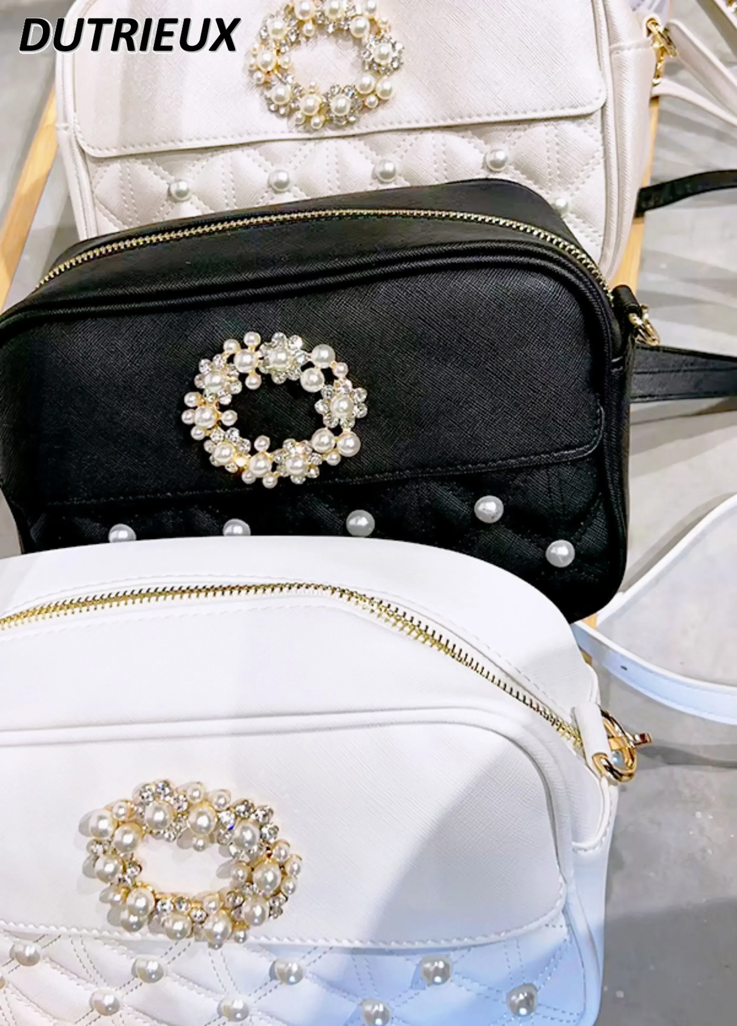 Japanese Sweet Cute Mini Bags Mine Series Mass-Produced Classic Rhinestone Pearl PU Leather Crossbody Pouch Messenger Bags Girl