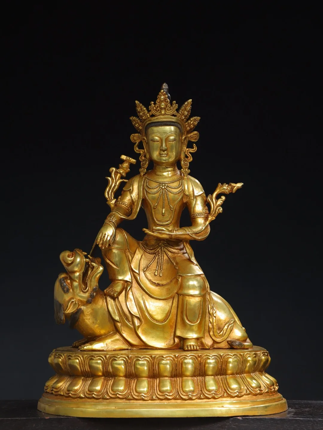 

20"Tibetan Temple Collection Old Bronze Cinnabar Gilded Northern Wei Buddha Manjushri Bodhisattva Sitting Buddha Worship Hall