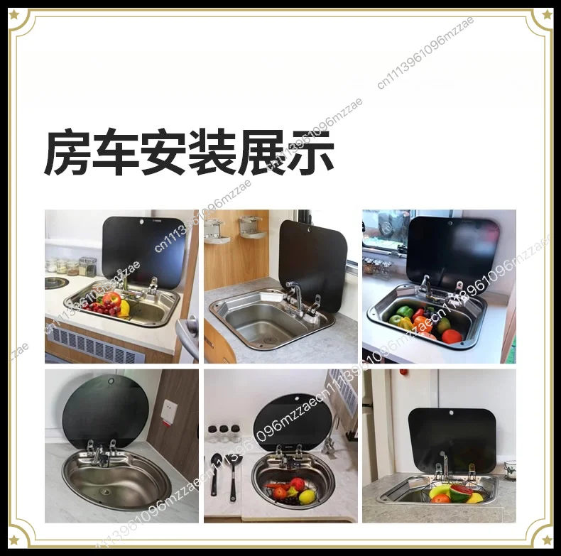 RV Sink with Cover Folding Clamshell Single Slot Stainless Steel Square Kitchen Wash Basin for Household