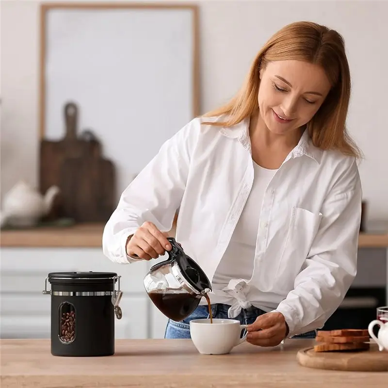 A01F-Coffee Canister With Window, Airtight 16Oz Stainless Steel Storage Container With Date Tracker And Scoop