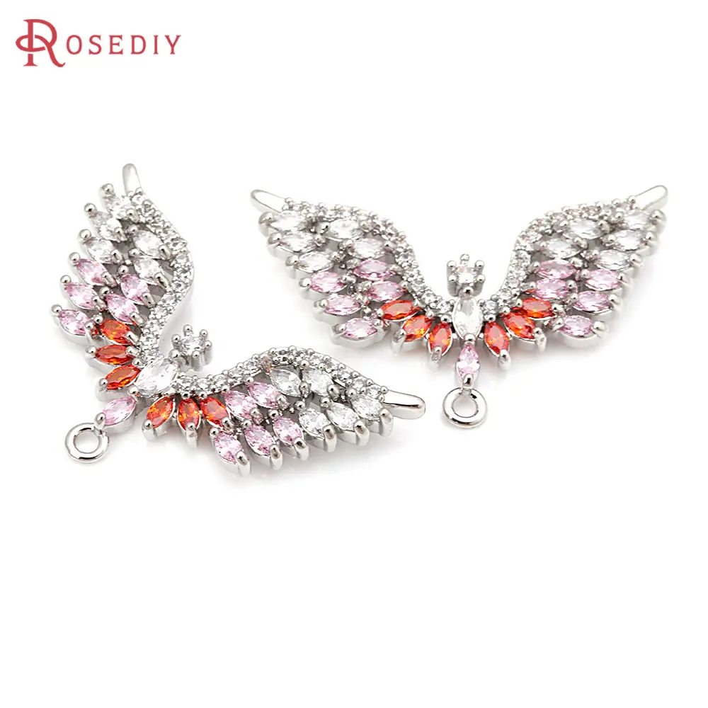 2PCS Platinum Color Brass Zircon 3 Holes Peacock Connect Charms Pendants High Quality Diy Jewelry Making Necklace Accessories