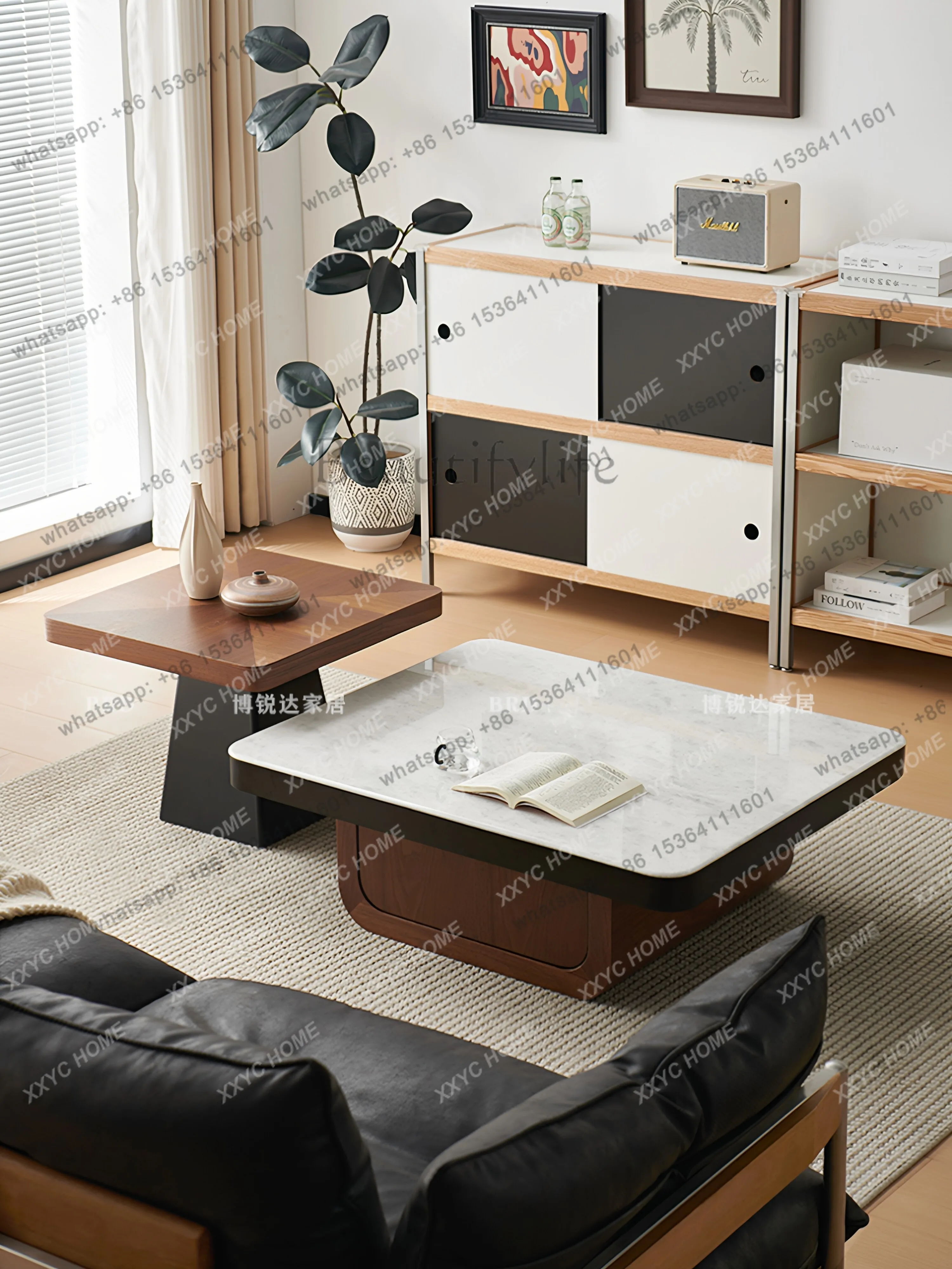 Natural marble creative coffee table  living room combination