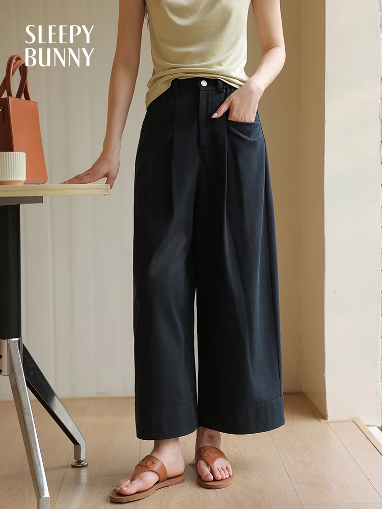 High Waist Balloon Pants Women Summer Cropped Trousers Loose Fit Vintage Style Wide Leg Casual Nine Points Pants Petite Friendly