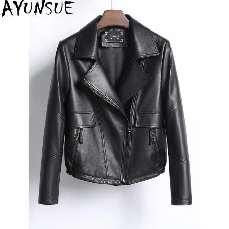 AYUNSUE Real Leather Jackets for Woman Autumn Short Black Outerwears Fashion Sheepskin Jacket Woman Clothes Jaqueta De Couro