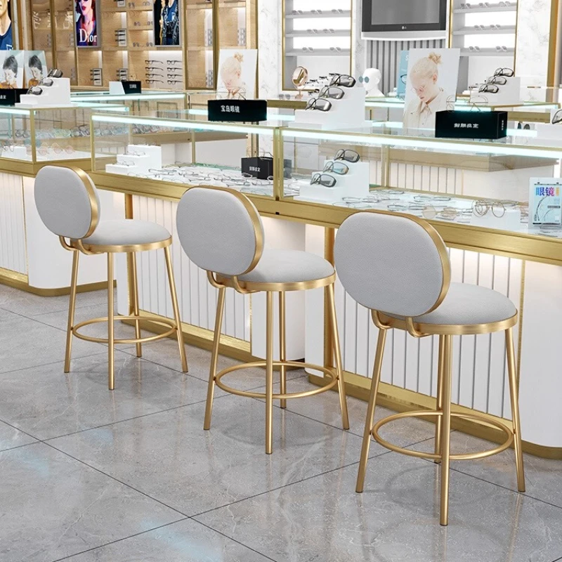 

Stainless Steel Jewelry Store Chair with Backrest Minimalist Counter Stool Elastic Sponge Bar Stools Reception Chair for Shop