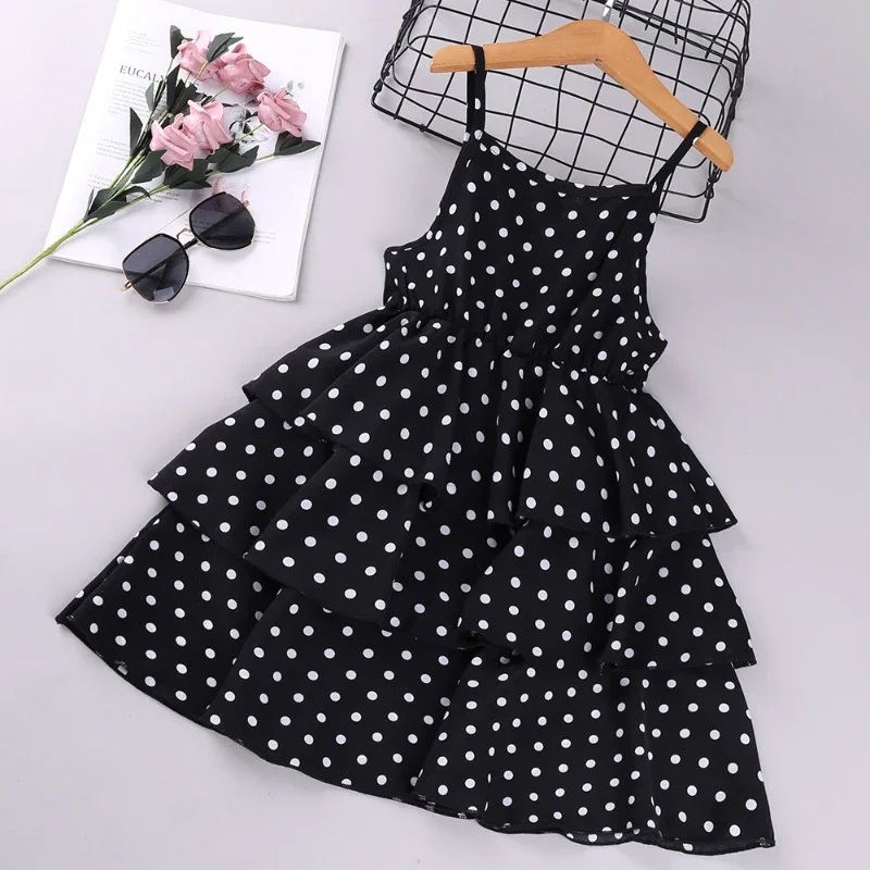 Neue Mädchen Kleid Dot Gedruckt Slip Spaghetti Strap Rüschen Prinzessin Nette Cupcake Kleid Kinder Sommer Kleider Täglichen Verschleiß