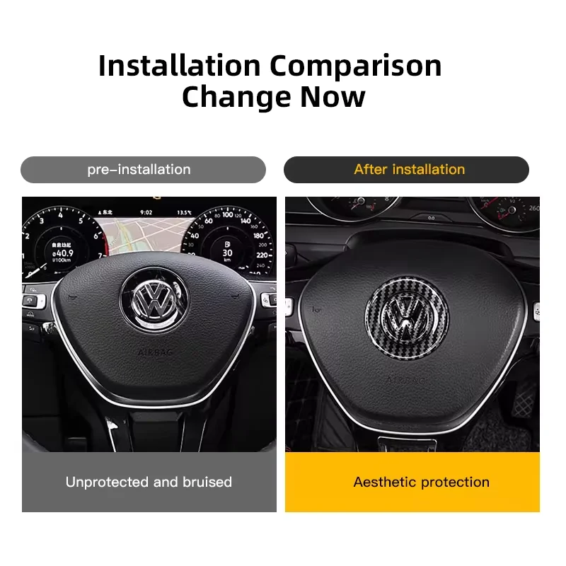 ABS Carbon fiber pattern Car Logo Steering Wheel Decoration Sticker Accessories For VW GTI R Line Polo Golf 5 6 Passat Scirocco