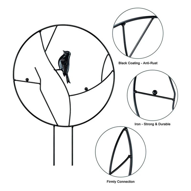 Tall Garden Trellis For Climbing Plants,Rust-Proof Iron Trellis For Indoor Potted Plants, Bird Round Circle Trelli