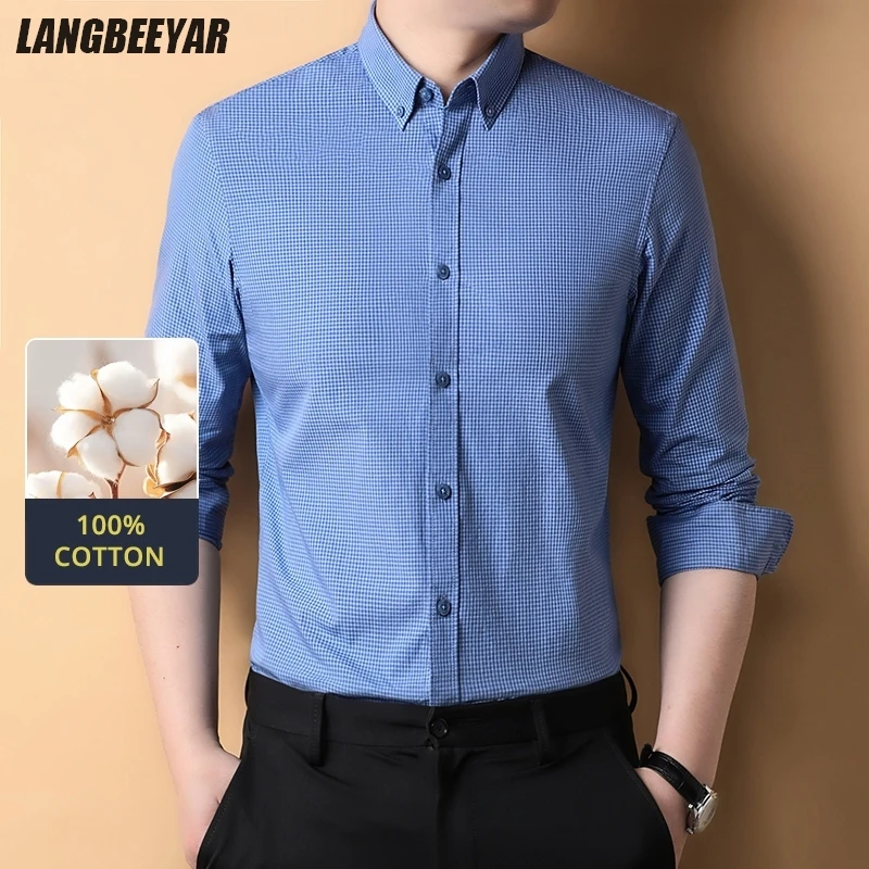 

Высший класс, 100% хлопок, против морщин, новая мода, дышащая клетчатая мужская рубашка 2025, брендовые клетчатые облегающие повседневные топы с длинными рукавами