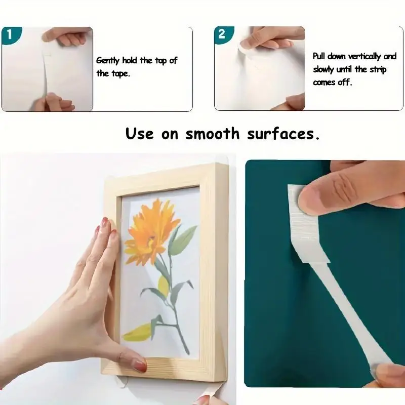 No Drilling Picture Hanger, 12 Pairs Double Sided Removable Wall Mounted Hook, Waterproof Installation Tape, for Frame & Artwork