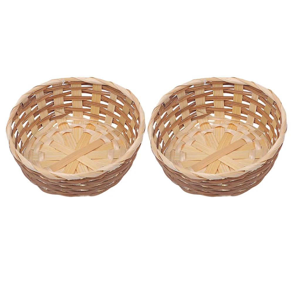 

2 Pcs Bamboo Woven Baskets Lightweight H made Storage Containers Kitchen Home ganization Food Holding Basket