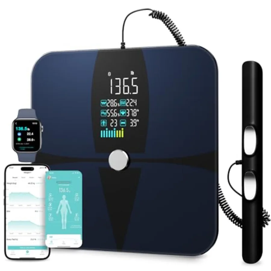 

Body Composition Scale for home use, ABS plastic and tempered glass, black, 8-electrode smart scale with BMI, body fat, muscle