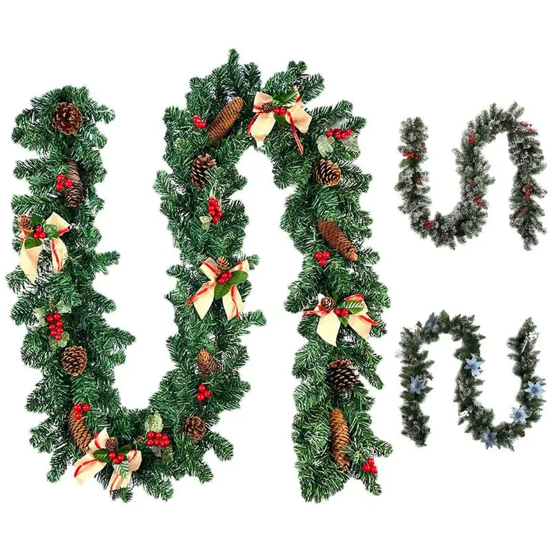 2.7cm Artificial Christmas Garland Green Garland With Pine Cones, Pine Tree Rattan Hanging Decoration Door Fireplace Wreath