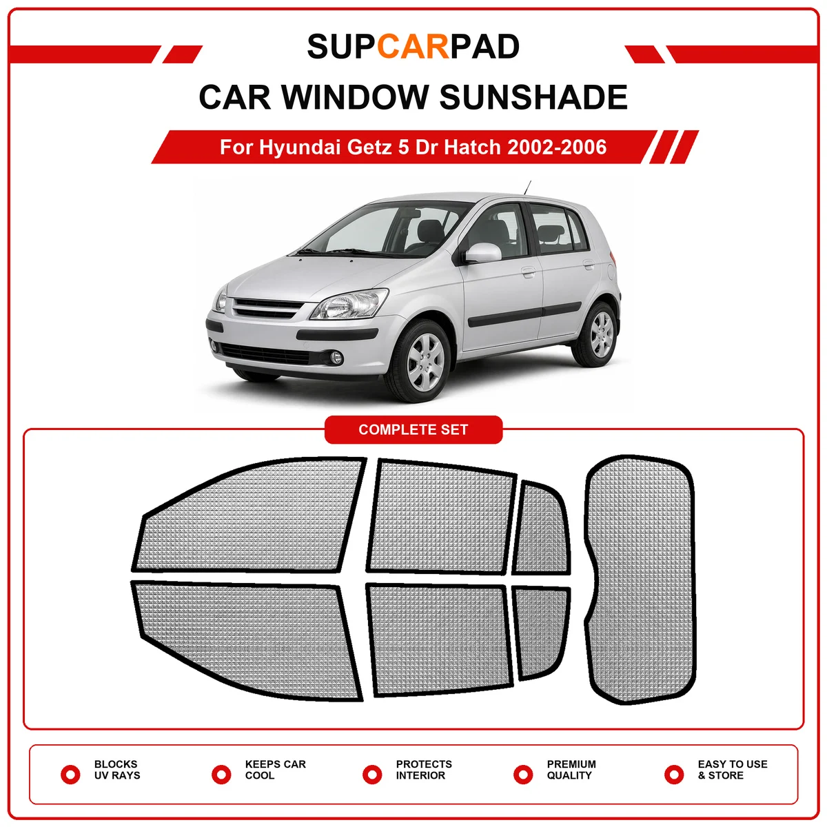 For Hyundai Getz 5 Dr Hatch 2002-2006 Pre‑Cut Auto Window Sunshade Anti‑UV Car Sun Visor Protector
