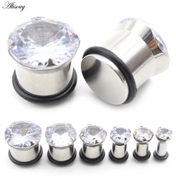 Alisouy 2PCS 4-12mm Titanium Solid Zircon Single Flared Ear Tunnel Plugs Expander Stretcher Gauges Earring Piercing Body Jewelry