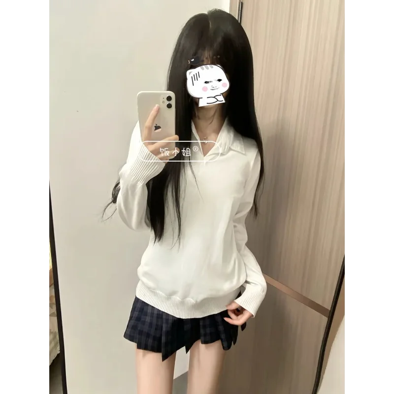 

Uniform Sweater Female Student Autumn and Winter New Style Solid Color Knitted Cardigan School Supply Long Sleeves XQ138