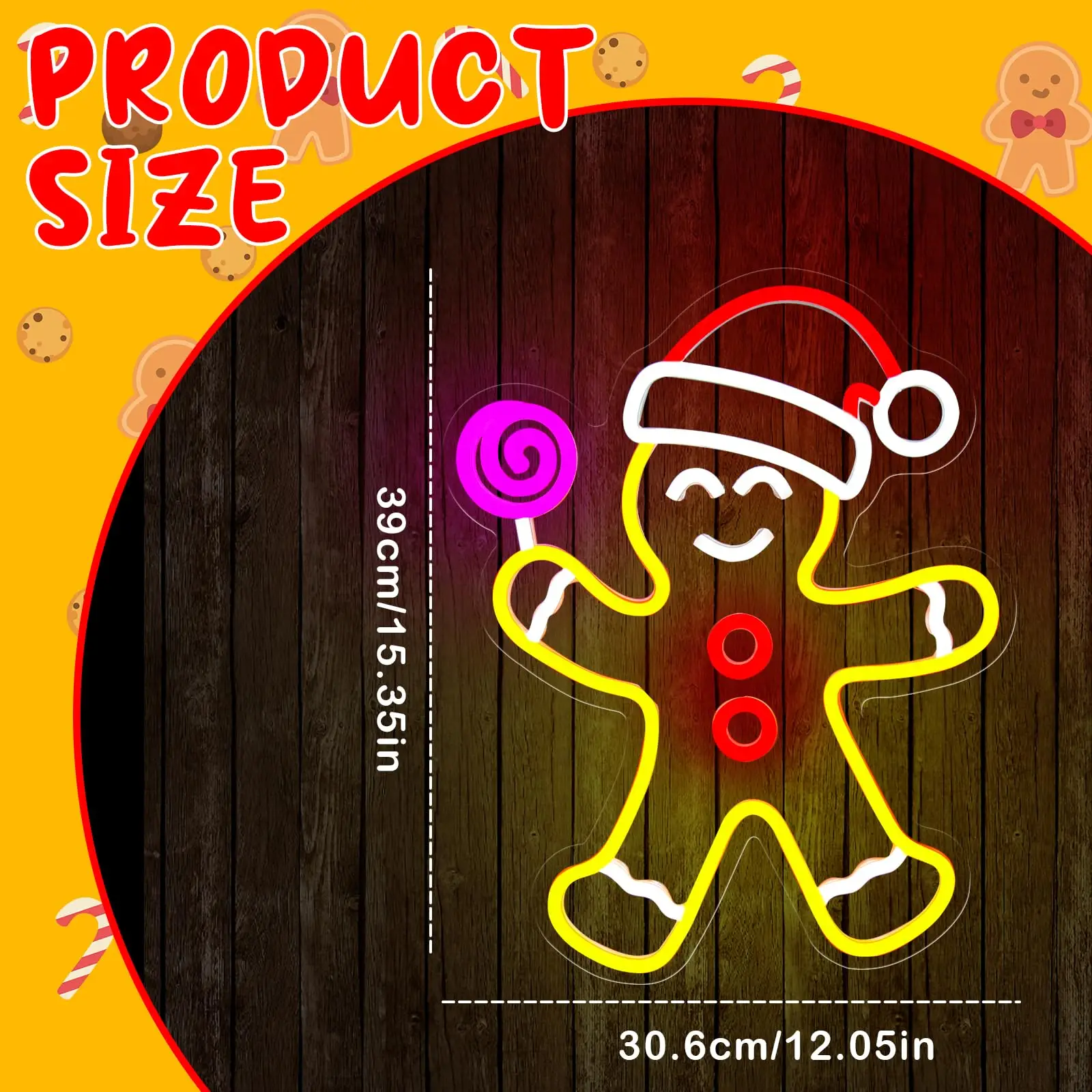 Insegna al neon Gingerbread Man per la decorazione della parete Natale dimmerabile Natale Camera da letto Soggiorno Camera dei bambini Festival Festa Regalo di Capodanno